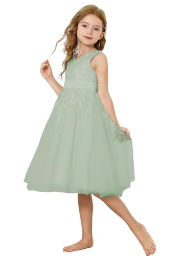 JISISANG Lace Flower Girl Dresses for Wedding Kids Puffy Tulle Communion Dress Pageant Party Prom Ball Gowns with Bow Knot