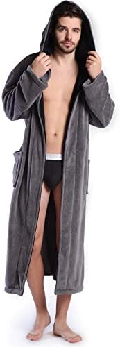 KEMUSI Hooded Herringbone Men's Soft Spa Full Lenght Bathrobe,Comfy Full Length Warm Nightdress