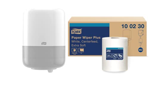 Tork Centerfeed Dispenser White - M2 + Refill - Centerfeed Paper Wiper White, 6 x 305 Sheets