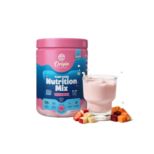 Image of Origin Kids Plant-Based Nutrition Mix | Age 13+ | 13g Clean Protein | No Refined Sugar I 20 Essential Vitamins and Minerals | Prebiotics and Probiotics I Supports Growth, Energy, Immunity & Eye Health I Allergen-Free I Cotton Candy Swirl I 11 servings