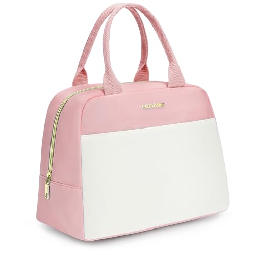 LOKASS Lunch Bag for Women-Insulated Adults Lunch Box with Front Pocket- Small Cute Lunch Tote for Work-Reusable Cooler Bag for Office Picnic Beach or Travel (Pink