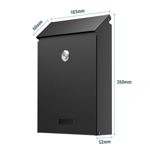 Miniatura 2 de Sillar Buzón De Pared, Con Cerradura, Placa Para Nombre De Acero Galvanizado, Resistente A Las Inclemencias Del Tiempo Y Uv 26 18,3 5,2 Cm, Negro 2 Llaves Incluidas Formato C5