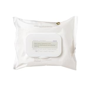KORRES Olympus Tea Deep Detox Cleansing Cloths, Face & Makeup Remover Wipes, Purifying Skin Care for Women & Men, Disposable, Vegetarian, Made in Greece, 30 Count