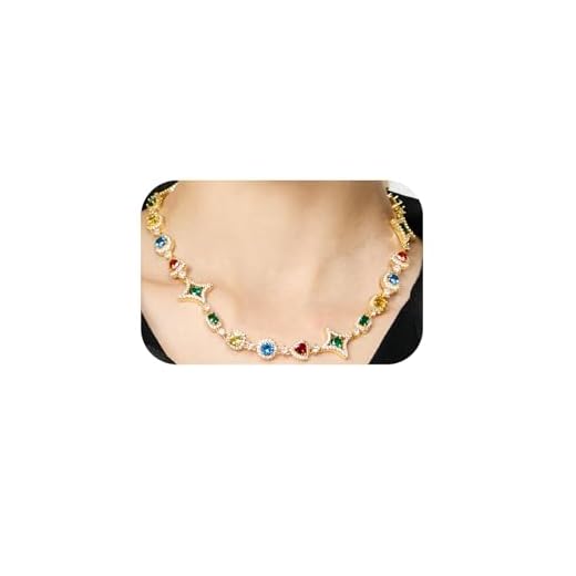 Ied Kashiqi Tears of the Rainbow Hip-Hop Alloy Zirconia Necklace for Men & Women, Colorful Gemstone Statement Jewelry, Unique Urban Style Chain for Streetwear, Unisex Bold Design Gift (18 inch)