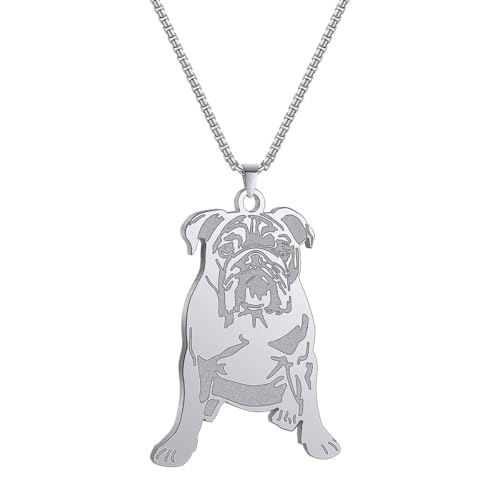 LUTAKU Halskette mit Bulldoggen-Anhänger für Damen, Hundeanhänger, Charm-Kette, Edelstahl, Haustier-Schmuck-Zubehör, Einheitsgröße, Edelstahl, Kein...