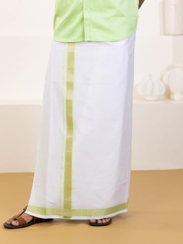 Image of RAMRAJ COTTON Men Premium Cotton Full Sleeves Shirt and Fancy Border Dhoti Set Luxe Set