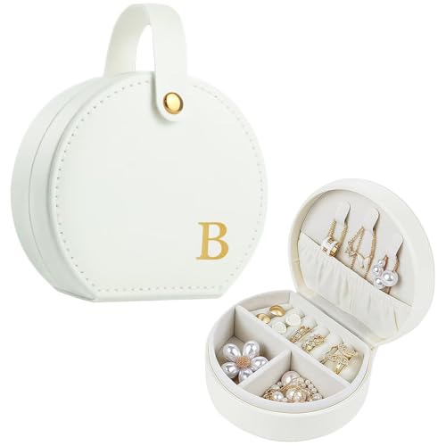 Travel Jewelry Case, Elegant Half-Moon Design with Golden Accents, Detachable Handle, White Personalized Accessory Organizer, Fashion-Forward Gift for Women and Teens(B)