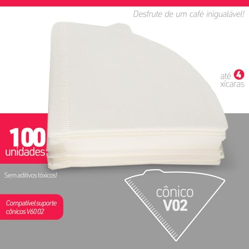 Filtro de Café Papel Coador Branco V60 Tamanho 02 100 Unidades Linha Premium Dolce Home