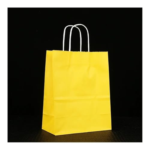 10/25 bolsas de papel kraft multifuncionales reciclables con asas (amarillo, 10 unidades, 28 x 15 x 28 cm)