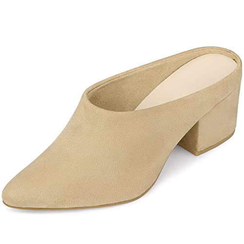 Perphy Mules à Talons épais à Bout Pointu pour Femmes Beige 39 Cover