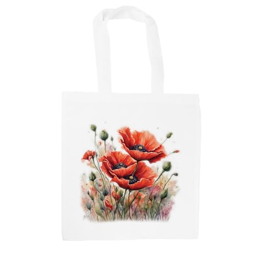 Purely Home Sac de courses motif coquelicots - Aquarelle - Cadeau pour elle, blanc/rouge, Small