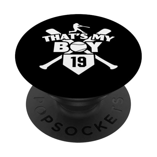 Camiseta de béisbol número 19 de Baseball Mom Dad That's My Boy #19 PopSockets PopGrip Adhesivo