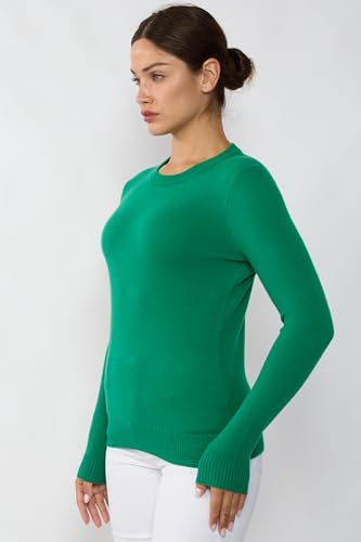 Image of JENNIE LIU Women's 100% Pure Cashmere Crew Neck Sweater, Tight Knit Cozy Soft Hand Washable Long Sleeve Pullover