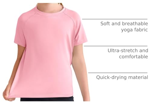 Image of Haloumoning Girls Athletic Shirts Short Sleeve Quick Dry T-Shirt Kids Summer Tee Tops 5-14Y
