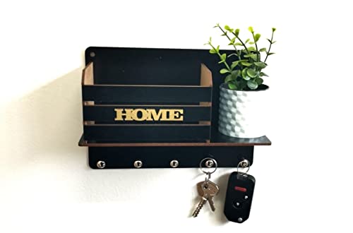 porta chave decorativo home com mini prateleira mdf preto