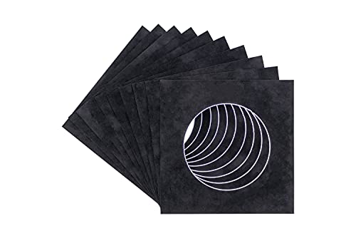 CountryArtHouse Black Suede Acid Free 14x14 Circle Picture Frame Mat with White Core Bevel Cut for 10x10 Pictures - Fits 14x14 Frame - Pack of 1 Matboard Show Kit with Acid Free Backing & Clear Bag