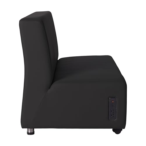 Image of FDP Pro Series Upholstered Armless Mobile Sofa with Tech Outlet, USB Charging and Locking Casters for Portability Commercial Seating for Hotel Lobby, Office, Restaurant, Waiting Room - Black