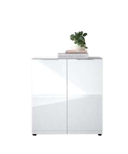 Kommode SANTORIN weiß mit Glasfront, Schrank Korpus in weiß mit Oberboden in Glas-mit viel Stauraum für Ihren Wohnbereich - 90 x 99 x 40 cm (B/H/T)