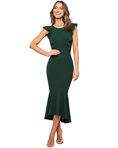 SOLERSUN Vestito da cocktail da sera formale da donna elegante con volant senza maniche aderente a coda di pesce, 3203 Verde scuro, L