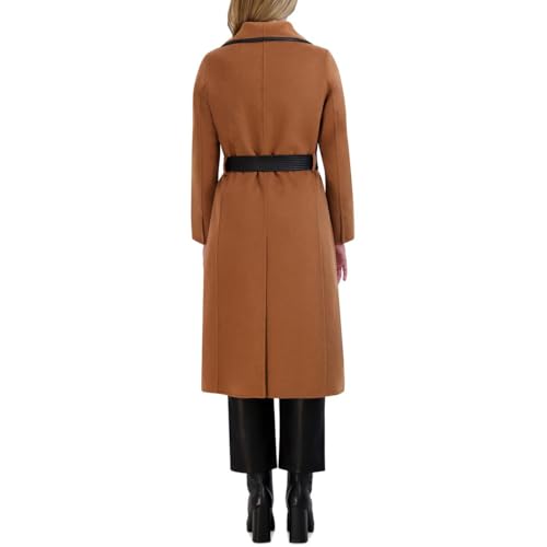 TAHARI Women's Double-Faced Luxury Soft Wool Blend Long Line Wrap Coat, Pu Binding Trim, Removable Belt2