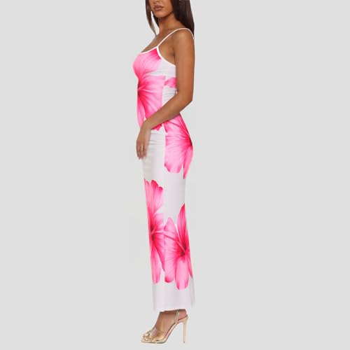 Image of Womens Summer Casual Floral Dresses Spaghetti Strap Bodycon Maxi Beach Dress Elegant Evening Party Long Dresses