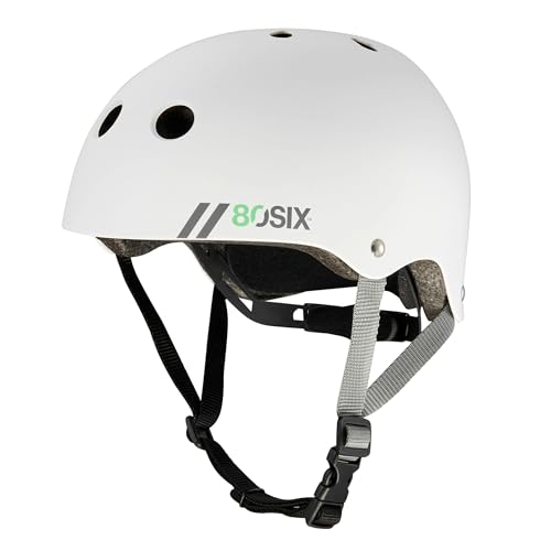 80SIX Skaterhelm Fahrradhelm für Kinder Jugendliche ErwachseneZertifiziert (CE EN1078)Schutzhelm mit verstellbarem Drehverschluss für Scooter Skateboard BMX und Inline SkatesS/MWeiß matt