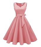Girstunm 1950s Dresses for Women Sleeveless Audrey Hepburn Tea Party Swing Dress Retro Cocktail Dress with Pockets Blush X-Large