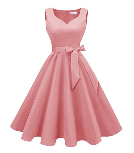 Girstunm 1950s Dresses for Women Sleeveless Audrey Hepburn Tea Party Swing Dress Retro Cocktail Dress with Pockets Blush X-Large