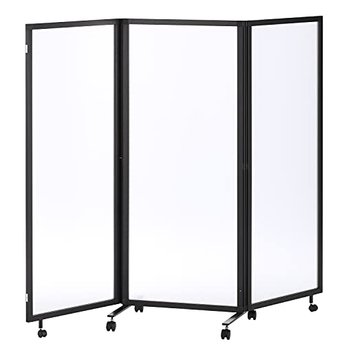 法人様向け オフィスコム スレディ 折りたたみパーテーション キャスター付き 3連 幅1800×高さ1400mm ブラックフレーム×半透明 THREDY-14-BKPO