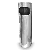 EUROXANTY Papelera Cenicero | Cenicero de Pie | Cubo de Basura con Apertura | Papelera exterior (Plateada)