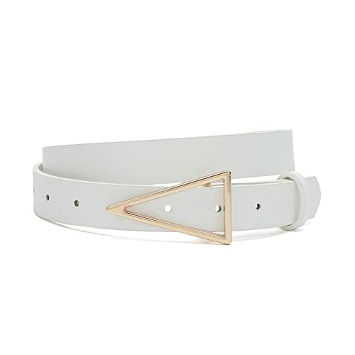 Hotwill Women Belts For Jeans Dress Skinny Waist Belt With Gold Triangle Buckle 0.90" Width Thin Belts For Ladies White Small #TOP4