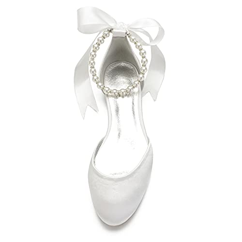 Women's Round Toe Wedding Flats Shoes for Bride Ankle Strap Pearl Formal Prom Party Dress Pumps2