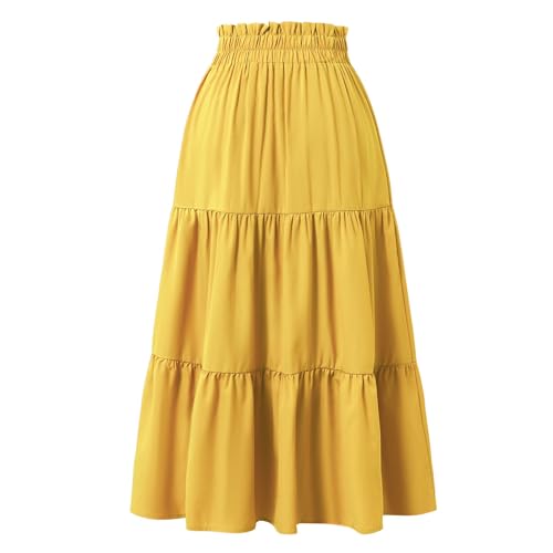 Skirts for Women Bohemian Maxi Skirt Flowy High Waist A-Line Pleated Detail Summer Beach Casual Dress2