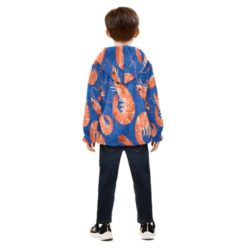 Orange Lobster Shrimp Toddler Fleece Jacket Girl Boys Hooded Fleece Jacket Coat Warm Outwear Zip-up 3-10T4
