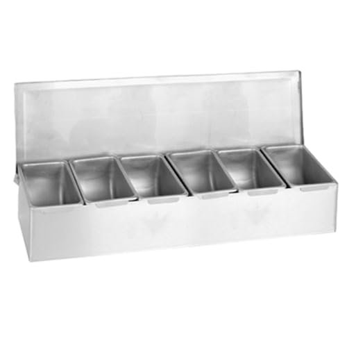 - P44-TG-SSCD006 Bar Condiment Dispenser, Countertop 6-Compartment Stainless Steel Garnish Holder with Open Bottom, Bar Organizer Tray for Cocktail Station, 1 Each