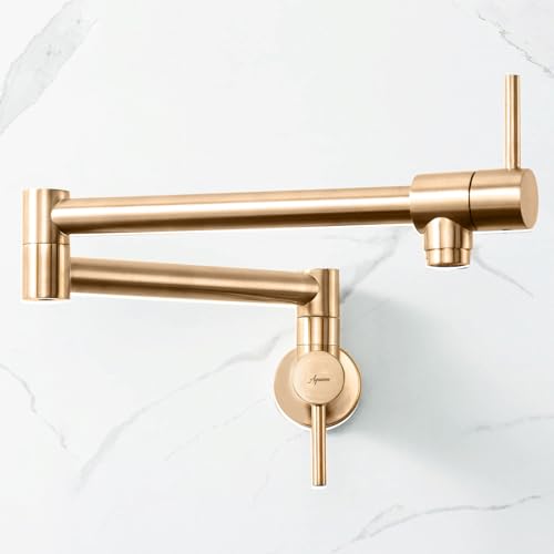 Image of Aquieen Wall Mounted Pot Filler Kitchen Faucet | Premium Brass Construction | Dual Valve Double Joint Swing Arm | 360 Rotating Folding Tap | Leak-Proof Ceramic Cartridge | Brushed Rose Gold