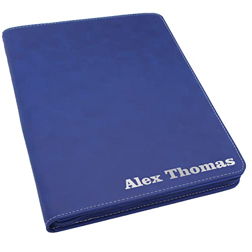 Personalized Portfolio Pad Holder with Zipper - Custom Padfolio (Blue with Silver)