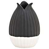 matches21 vaso moderno in ceramica nero bianco – vaso rotondo in ceramica a forma di tulipano per decorazione da tavolo – vaso per fiori con scanalature per decorazione soggiorno 9 x 13 cm