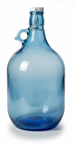 Viva Haushaltswaren – Juego de botellas de cristal azul XXL con tapas de rosca negras, de 5 l, para rellenar tu mismo.