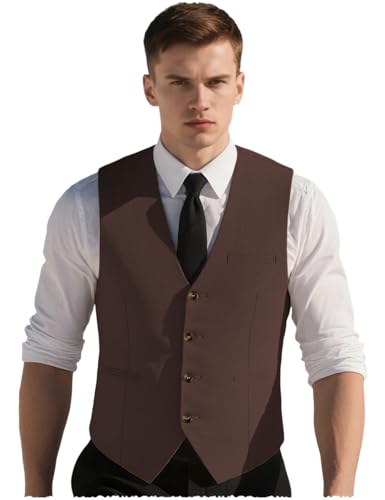 Men's Linen & Cotton Suit Vest V Neck Lightweight Vintage Regular Fit Linen Vest Beach Wedding