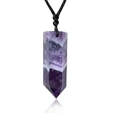 Runyangshi Dream Amethyst Pendants Single Pointed Natural Crystal Quartz Necklace 6 Faceted Chakra Crystal Wand For Men Women Hand-Woven Rope Gift