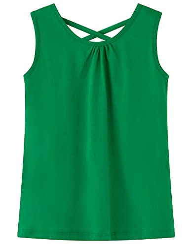 Image of Noomelfish Girls Criss Cross Back Tank Tops Soft Jersey Cotton Sleeveless Shirts (3-12 Years)