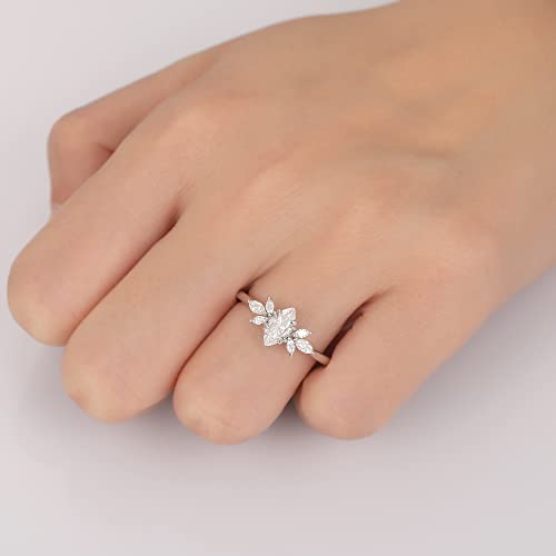 Frayerr Birthstone Gift Ring - Pointed Prong Set Excellent Marquise Cut 0.50 Carat Gh Vvs1 Moissanite Ring - Platinum Plated 925 Silver Wedding Ring - Sparkle Moissanite Cluster Ring - Engagement Ring For Her (6) #TOP6