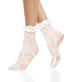 Benefeet Sox White Lace Ruffle Socks for Women Girls Fancy Frilly Mesh Sheer Decorated Socks Cute Floral...