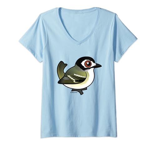 Womens Cute Cartoon Black-capped Vireo Birdorable Songbird Species V-Neck T-Shirt