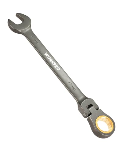 Image of WORKPRO 17 mm Flex-Head Ratcheting Combination Wrench, Nickel Plating | Cr-V Constructed, 72-Teeth, 12 Point Design, Metric, For Home Improvement, Auto Repairs, Plumbing, Constructions, Machinery