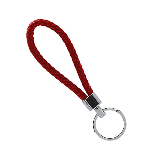 Porte-Clés en Faux Cuir Tressé,Pendentif Clé de Voiture Avec Porte-clés en Acier Inoxydable,Trousseau Portable de Voiture,pour Hommes et Femmes (Vin Rouge)
