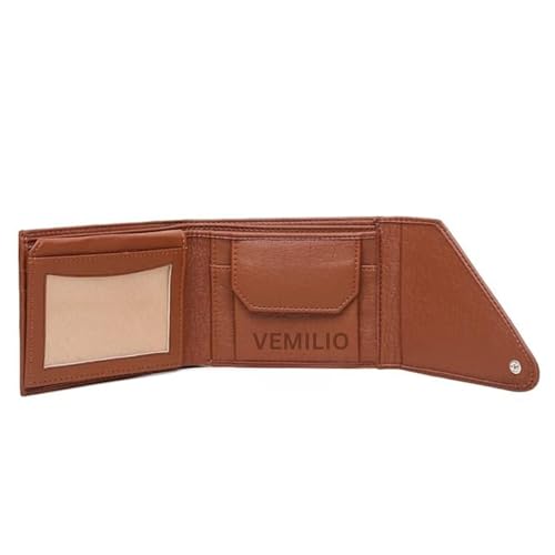 Image of VEMILIO Men's Vegan Leather Wallet for Men | Edge Cut Slim Bi-Fold Gents Purse | Stylish Wallet with Coin Pocket | 3 Card Slots | ID Window & 2 Currency Compartments (Tan)