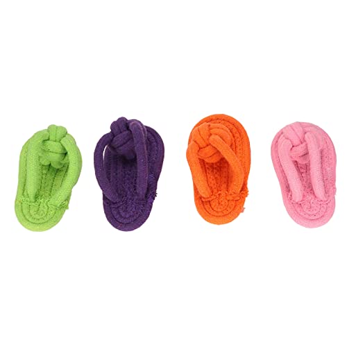 Image of Dog Chew Toy for Puppies and Adult Dogs Cotton Rope Slipper Toy in Flip Flop Shape, Teeth Cleaning Dog Toy, Durable Interactive Chew Toy 4 Pack