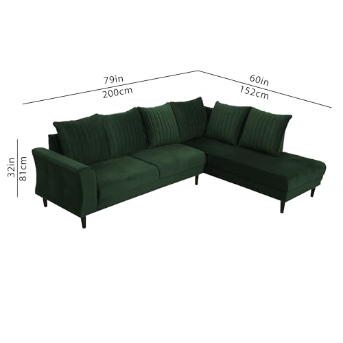 Image of Gratly RHS 4 Seater L Shape Sofa Set for Living Room (Green Colour) Premium Fabric Sofa
